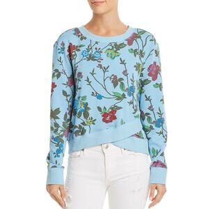 Pam & Gela Blue Sweatshirt Floral Crossover Fleece Running Petite Classic Sz P